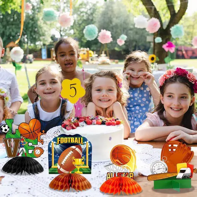 Alt view image 6 of 7 - 12 Pieces Sports Themed Birthday Party Supplies Sports Centerpieces for Kids 3D Football Soccer Baseball Basketball Softball Honeycomb Centerpieces Ball Party Decoration for Boys Kids