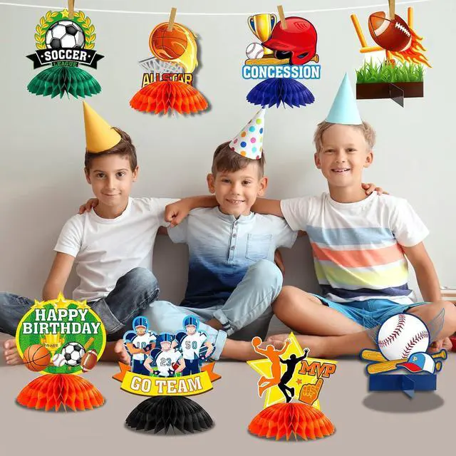 Alt view image 7 of 7 - 12 Pieces Sports Themed Birthday Party Supplies Sports Centerpieces for Kids 3D Football Soccer Baseball Basketball Softball Honeycomb Centerpieces Ball Party Decoration for Boys Kids