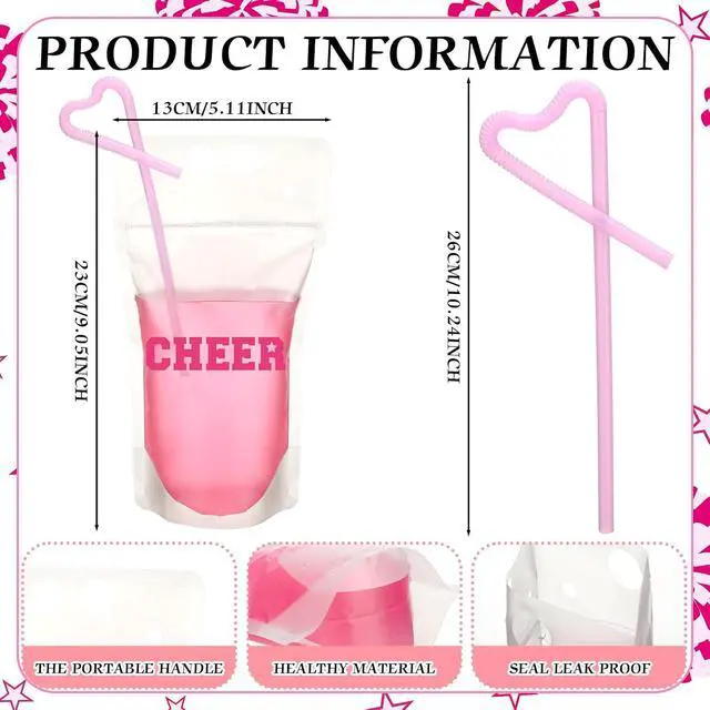 Alt view image 2 of 7 - Willinglong 24 Pcs Cheerleading Drink Pouches with Straws Cheerleading Party Supplies Favors Drink Pouches with Straws for Cheer Team Party