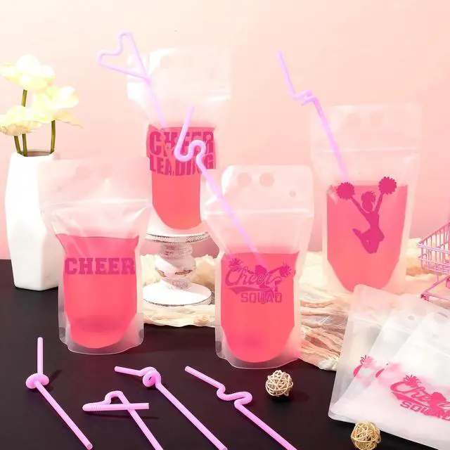 Alt view image 5 of 7 - Willinglong 24 Pcs Cheerleading Drink Pouches with Straws Cheerleading Party Supplies Favors Drink Pouches with Straws for Cheer Team Party