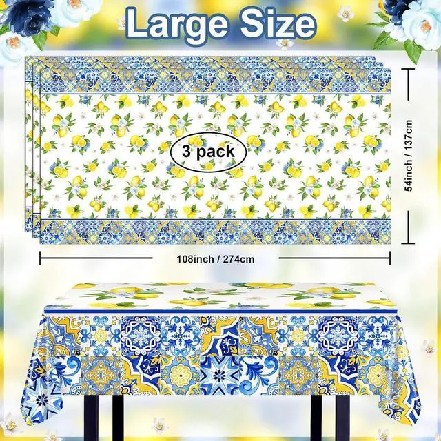 Alt view image 2 of 7 - Avezano 3 pcs Capri Lemon Theme Tablecloths 108x54 inch She Found Her Main Squeeze Bridal Shower Tablecloths Disposable Lemon Baby Shower Birthday Party Decorations