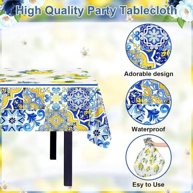 Alt view image 3 of 7 - Avezano 3 pcs Capri Lemon Theme Tablecloths 108x54 inch She Found Her Main Squeeze Bridal Shower Tablecloths Disposable Lemon Baby Shower Birthday Party Decorations
