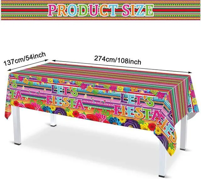 Alt view image 2 of 7 - Moukeren 3-Pack Fiesta Theme Party Tablecloths, 54 x 108 Inch, Multicolor, Plastic, Rectangular, Waterproof, Solid, Non-Toxic, Mexican Fiesta, Cinco de Mayo, Taco Night, Tropical Birthday Parties