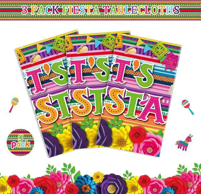 Alt view image 4 of 7 - Moukeren 3-Pack Fiesta Theme Party Tablecloths, 54 x 108 Inch, Multicolor, Plastic, Rectangular, Waterproof, Solid, Non-Toxic, Mexican Fiesta, Cinco de Mayo, Taco Night, Tropical Birthday Parties