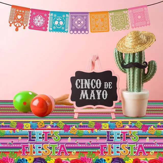 Alt view image 6 of 7 - Moukeren 3-Pack Fiesta Theme Party Tablecloths, 54 x 108 Inch, Multicolor, Plastic, Rectangular, Waterproof, Solid, Non-Toxic, Mexican Fiesta, Cinco de Mayo, Taco Night, Tropical Birthday Parties