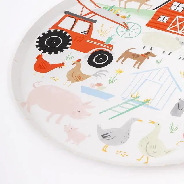 Alt view image 2 of 3 - Meri Meri On The Farm Party Plates, Pack of 8 Disposable Paper Plates with Cute, Illustrative Details Great for Farm Themed Party Decorations, Farm Birthday Decorations, and More
