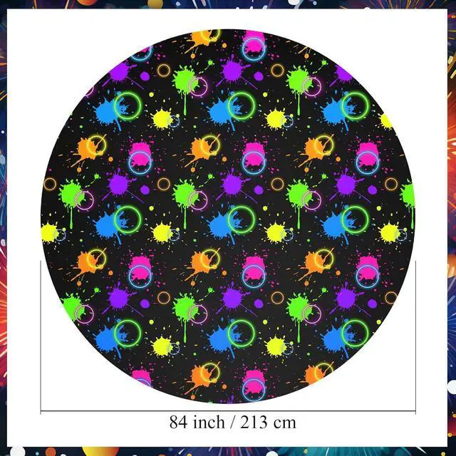 Alt view image 2 of 7 - Oudain 6 Pcs Neon Party Table Cloths for Parties 84" Round Disposable Plastic Table Covers for Birthday Baby Shower 80s 90s Party Supplies Decor (Black)