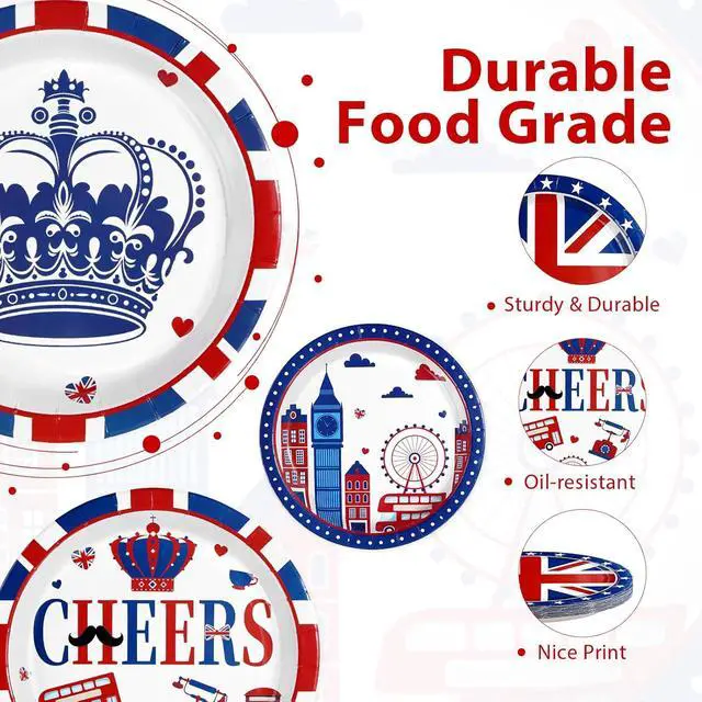 Alt view image 2 of 7 - 60 Pcs British Party Decorations Union Jack Paper Plates - 9" Heavy Duty Britain UK Flag Paper Plates Disposable London Tableware for Union Jack Birthday London National Party Decorations