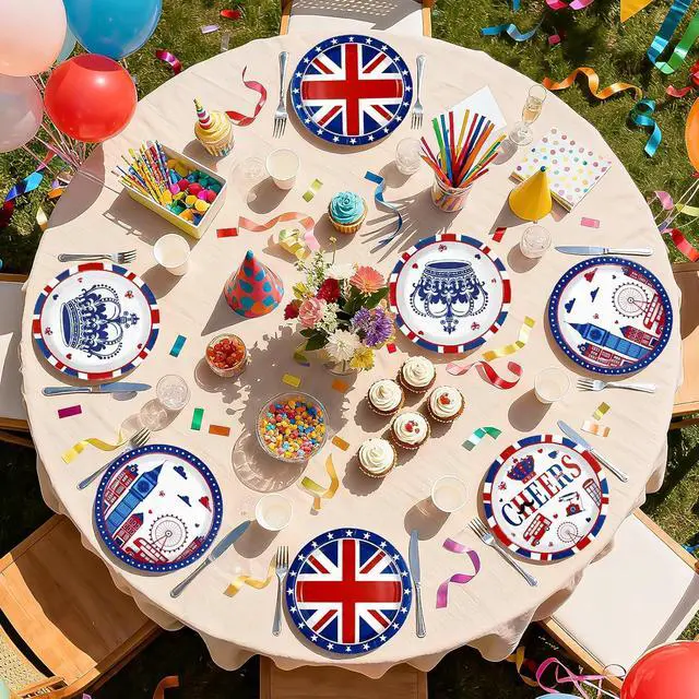 Alt view image 5 of 7 - 60 Pcs British Party Decorations Union Jack Paper Plates - 9" Heavy Duty Britain UK Flag Paper Plates Disposable London Tableware for Union Jack Birthday London National Party Decorations