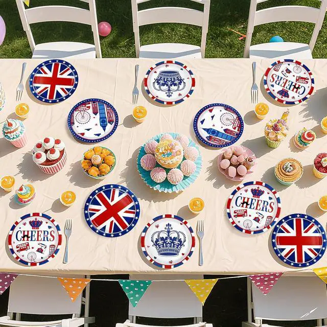 Alt view image 6 of 7 - 60 Pcs British Party Decorations Union Jack Paper Plates - 9" Heavy Duty Britain UK Flag Paper Plates Disposable London Tableware for Union Jack Birthday London National Party Decorations
