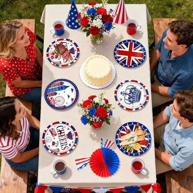 Alt view image 7 of 7 - 60 Pcs British Party Decorations Union Jack Paper Plates - 9" Heavy Duty Britain UK Flag Paper Plates Disposable London Tableware for Union Jack Birthday London National Party Decorations