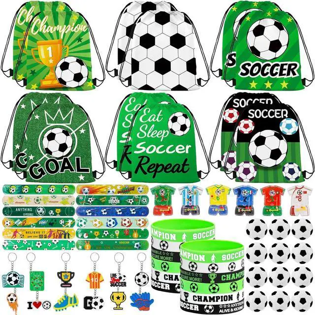 Main image of Japior 172 Pcs Soccer Party Favors Set for Boys, Drawstring Goodie Bags Mini Stress Soccer Keychains with Slap Bracelets Tattoo 100 Themed Stickers for Soccer Birthday Party Decorations Supplies