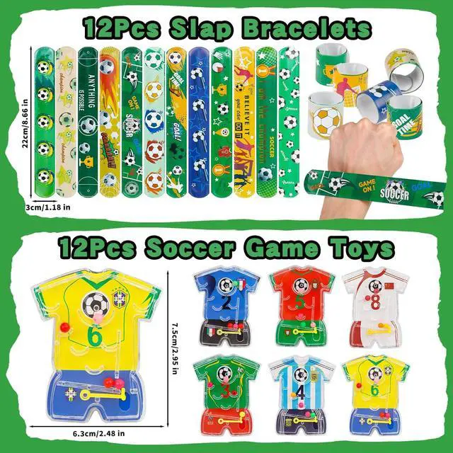 Alt view image 5 of 7 - Japior 172 Pcs Soccer Party Favors Set for Boys, Drawstring Goodie Bags Mini Stress Soccer Keychains with Slap Bracelets Tattoo 100 Themed Stickers for Soccer Birthday Party Decorations Supplies