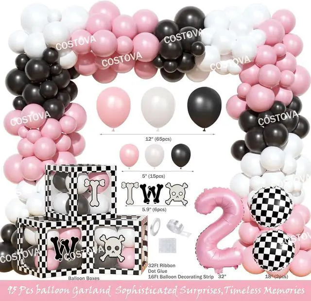 Alt view image 3 of 6 - Costova Bad Two the Bone Party Decorations Girl 110 PCs Bad 2 the Bone Party Supplies with Backdrop, Balloon Garland, Banner, Cake Topper, Balloon Boxes, Cupcake Toppers, Cut-Outs