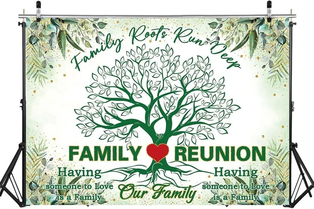 Alt view image 2 of 7 - Family Reunion Backdrop 8x6FT Green Our Family Tree Reunion Decorations Photography Background Welcome Family Gathering Party Supplies Photo Props