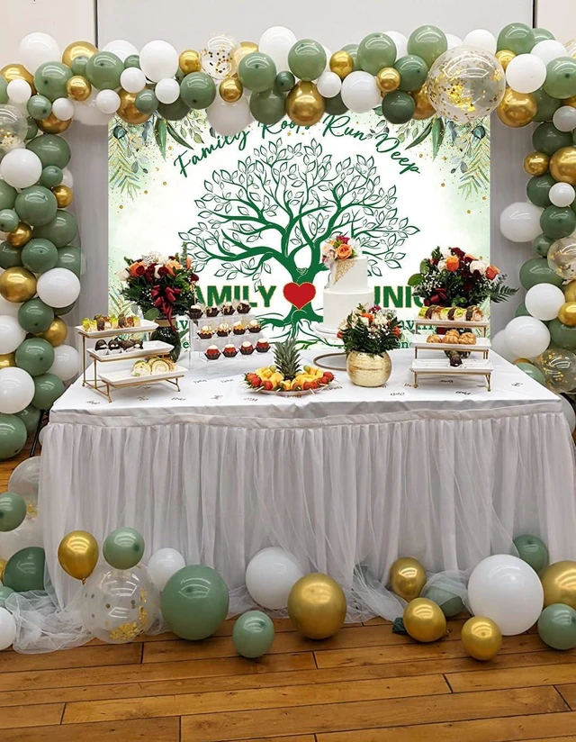 Alt view image 4 of 7 - Family Reunion Backdrop 8x6FT Green Our Family Tree Reunion Decorations Photography Background Welcome Family Gathering Party Supplies Photo Props