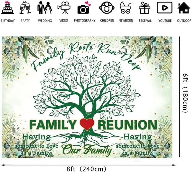 Alt view image 6 of 7 - Family Reunion Backdrop 8x6FT Green Our Family Tree Reunion Decorations Photography Background Welcome Family Gathering Party Supplies Photo Props