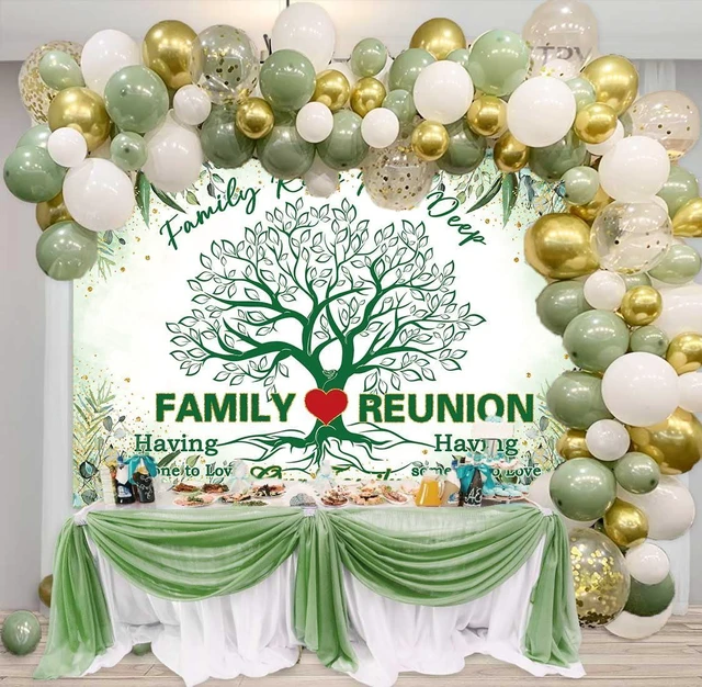 Alt view image 3 of 7 - Family Reunion Backdrop 8x6FT Green Our Family Tree Reunion Decorations Photography Background Welcome Family Gathering Party Supplies Photo Props