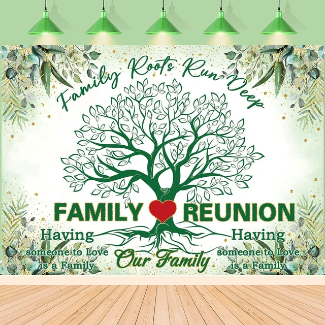 Main image of Family Reunion Backdrop 8x6FT Green Our Family Tree Reunion Decorations Photography Background Welcome Family Gathering Party Supplies Photo Props