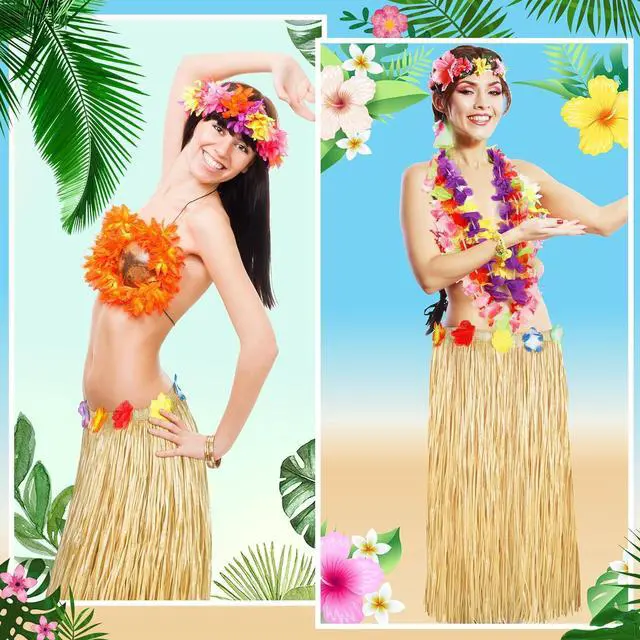 Alt view image 7 of 7 - 16PCS Luau Table Skirt Decor, Gold Hawaiian Themed Grass Table Skirt Party Decorations, 108 X 29.5" Flower Tropical Hula Dance Parties Supplies, Table Skirt Bulk for Summer Beach Themed Activities