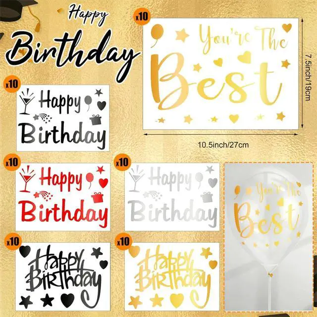 Alt view image 2 of 7 - Estune 60 Sheets Happy Birthday Balloons Stickers Birthday Party Supplies Clear Bobo Balloon Stickers Gift Decoration Decals for DIY School Party Supplies, Gold Black