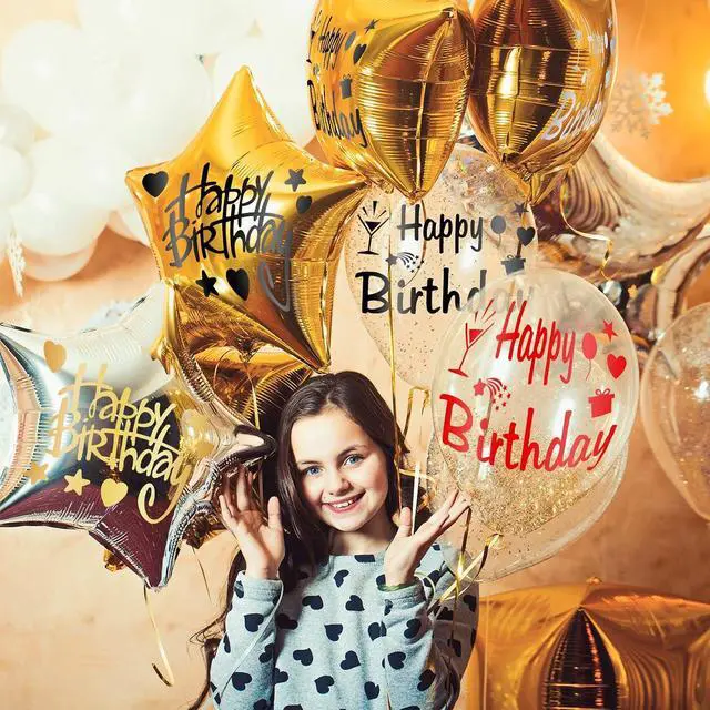 Alt view image 3 of 7 - Estune 60 Sheets Happy Birthday Balloons Stickers Birthday Party Supplies Clear Bobo Balloon Stickers Gift Decoration Decals for DIY School Party Supplies, Gold Black