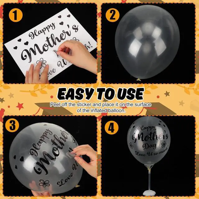 Alt view image 6 of 7 - Estune 60 Sheets Happy Birthday Balloons Stickers Birthday Party Supplies Clear Bobo Balloon Stickers Gift Decoration Decals for DIY School Party Supplies, Gold Black