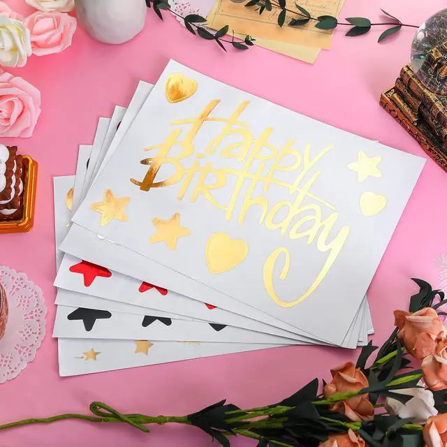 Alt view image 7 of 7 - Estune 60 Sheets Happy Birthday Balloons Stickers Birthday Party Supplies Clear Bobo Balloon Stickers Gift Decoration Decals for DIY School Party Supplies, Gold Black