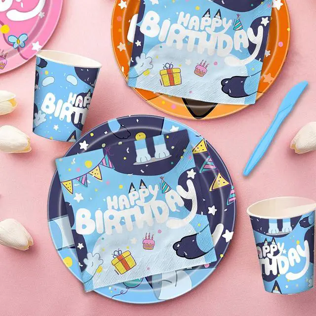 Alt view image 4 of 6 - Blue Dog Cartoon Birthday Party Supplies - 40 PCS Plates Set, Happy Birthday Decorations for Boys & Girls, Serves 20 Guests