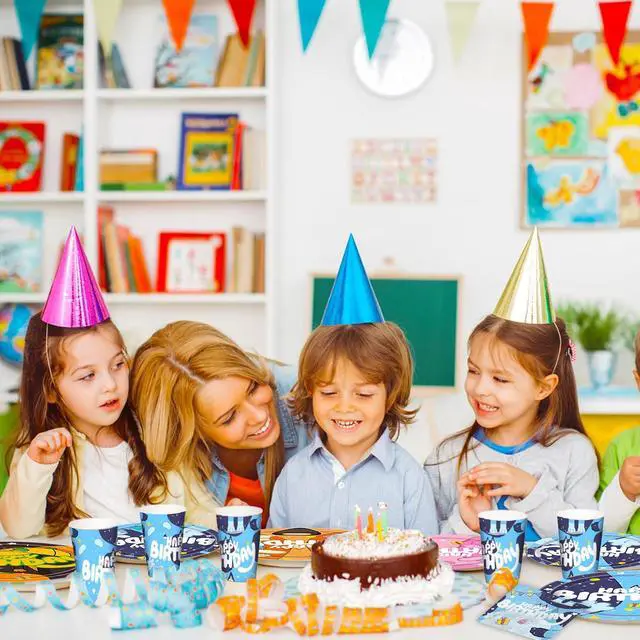 Alt view image 6 of 6 - Blue Dog Cartoon Birthday Party Supplies - 40 PCS Plates Set, Happy Birthday Decorations for Boys & Girls, Serves 20 Guests