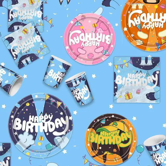 Alt view image 5 of 6 - Blue Dog Cartoon Birthday Party Supplies - 40 PCS Plates Set, Happy Birthday Decorations for Boys & Girls, Serves 20 Guests