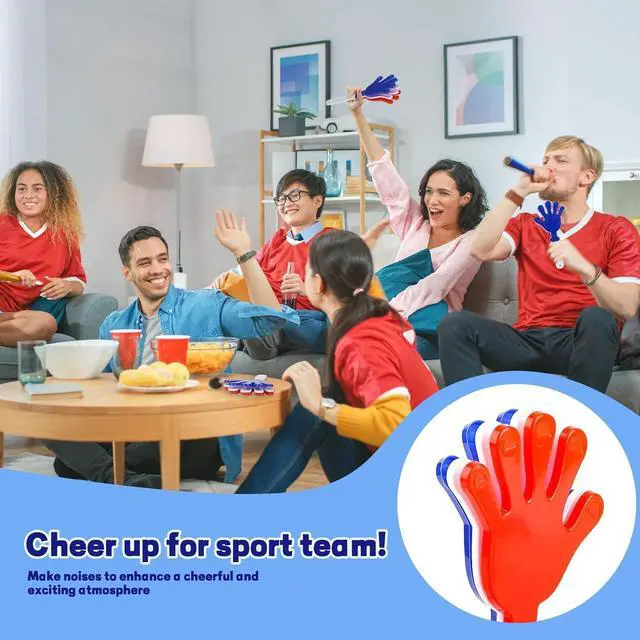 Alt view image 3 of 7 - 100 Pcs Red/White/Blue Hand Clappers 7.5 Inch Noise Makers Plastic Clapping Hands Noisemakers Patriotic Parties, Sporting Event, Concert Supplies Dance Celebrations and Many Other Occasions