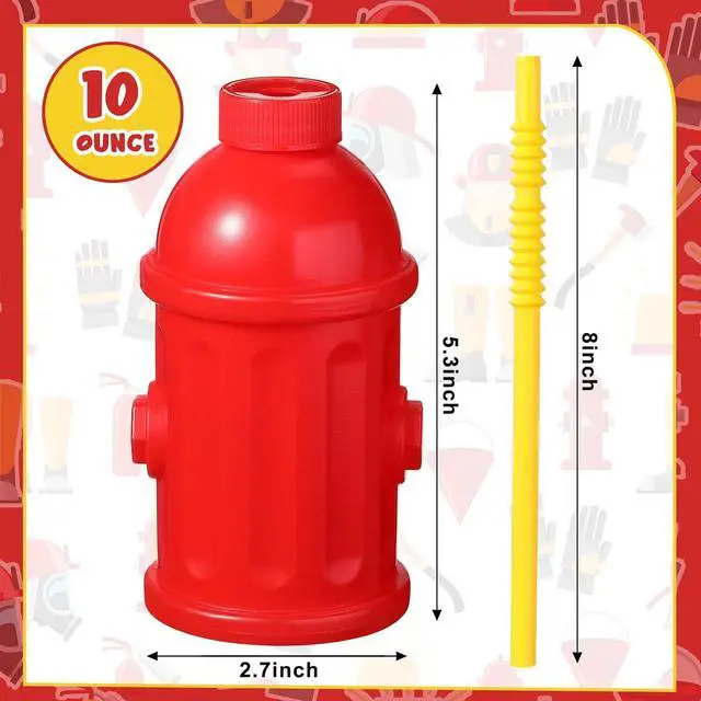 Alt view image 3 of 7 - Sratte 12 Pcs Fire Hydrant Straws Cups with Lids Firefighter Birthday Party Favors Red Plastic Fire Hydrant Supplies Cups Firetruck Fireman Party Decorations
