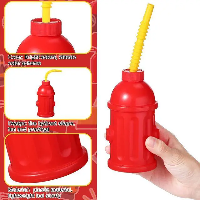 Alt view image 4 of 7 - Sratte 12 Pcs Fire Hydrant Straws Cups with Lids Firefighter Birthday Party Favors Red Plastic Fire Hydrant Supplies Cups Firetruck Fireman Party Decorations
