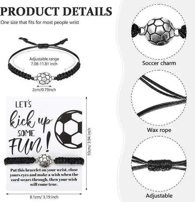 Alt view image 2 of 4 - Equsion 80 Pcs Soccer Team Gifts Set Bracelets Soccer Ball Ballpoint Pens Foam Stress Balls Kick Up Cards Adjustable Bracelets for Sports Reward Birthday Party Supplies