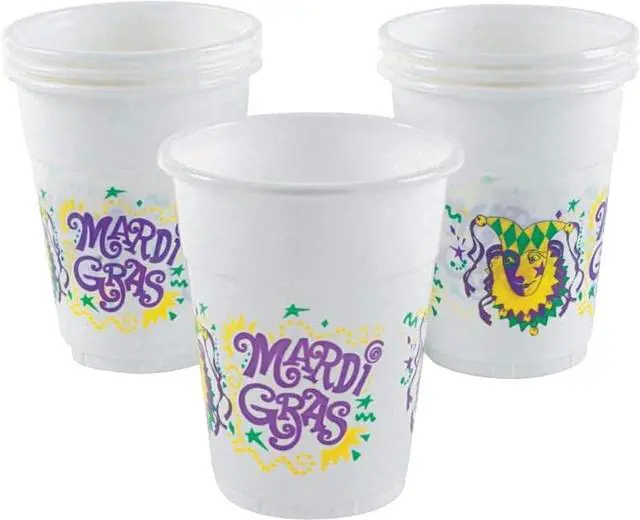 Main image of Fun Express - Mardi Gras Disposable Cups for Mardi Gras - Party Supplies - Drinkware - 50 Pieces