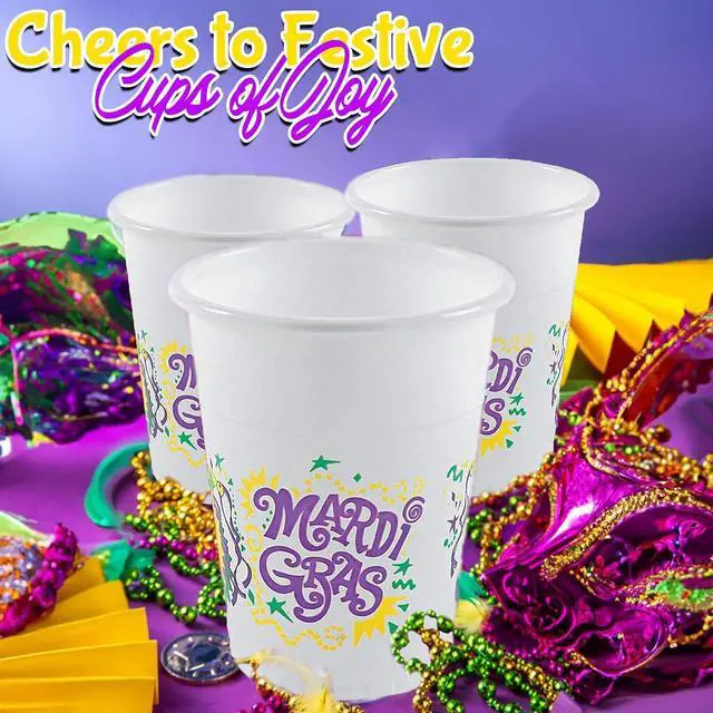 Alt view image 4 of 6 - Fun Express - Mardi Gras Disposable Cups for Mardi Gras - Party Supplies - Drinkware - 50 Pieces