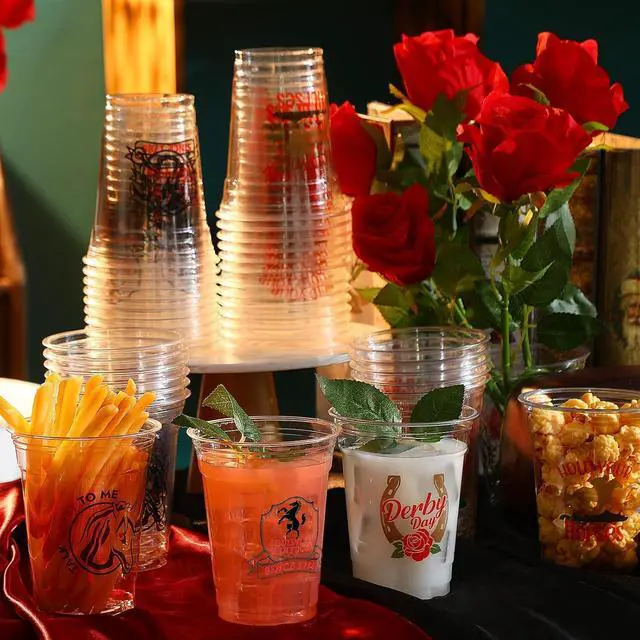 Alt view image 4 of 7 - Havawish 100 Pcs 12 oz Derby Plastic Cups Clear Disposable Tumblers for Mint Julep Lover of Horse Racing Favors Derby Day Beverage Cups Party for Gift Decoration Supply (Vintage)