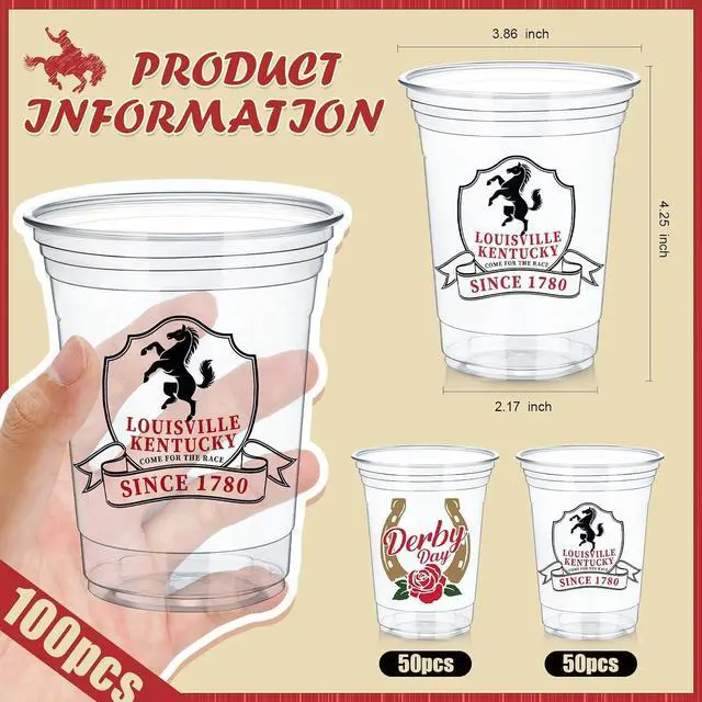 Alt view image 3 of 7 - Havawish 100 Pcs 12 oz Derby Plastic Cups Clear Disposable Tumblers for Mint Julep Lover of Horse Racing Favors Derby Day Beverage Cups Party for Gift Decoration Supply (Vintage)