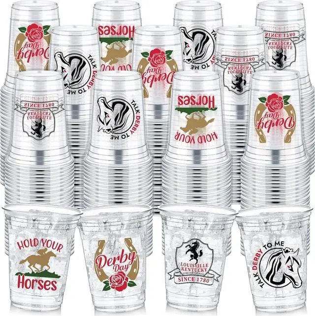 Main image of Havawish 100 Pcs 12 oz Derby Plastic Cups Clear Disposable Tumblers for Mint Julep Lover of Horse Racing Favors Derby Day Beverage Cups Party for Gift Decoration Supply (Vintage)
