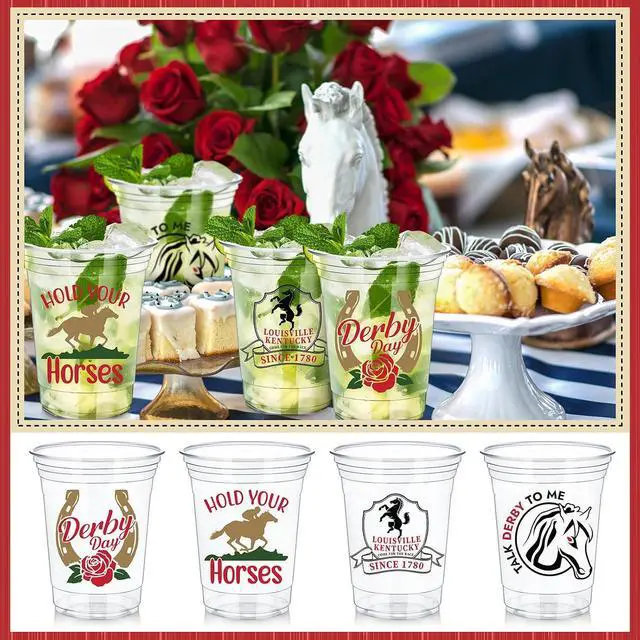 Alt view image 5 of 7 - Havawish 100 Pcs 12 oz Derby Plastic Cups Clear Disposable Tumblers for Mint Julep Lover of Horse Racing Favors Derby Day Beverage Cups Party for Gift Decoration Supply (Vintage)