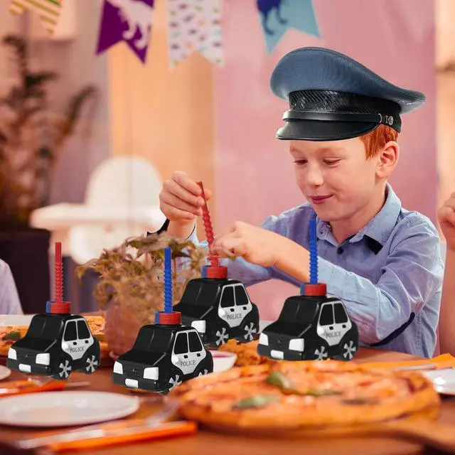 Alt view image 5 of 6 - Tanlade 12 Set Police Car Cups with Straws, Police Birthday Party Decoration for Kids,10oz Plastic Transportation Shape Cup Reusable Traffic Vehicle Birthday Party Favor for Car