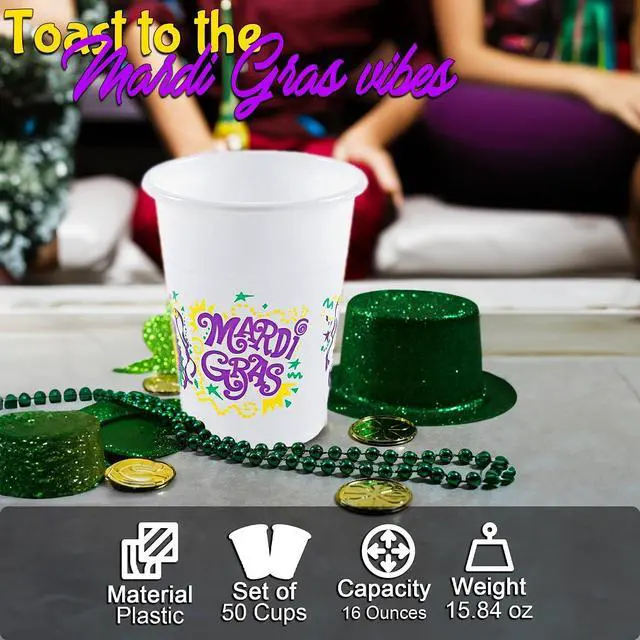 Alt view image 2 of 6 - Fun Express - Mardi Gras Disposable Cups for Mardi Gras - Party Supplies - Drinkware - 50 Pieces