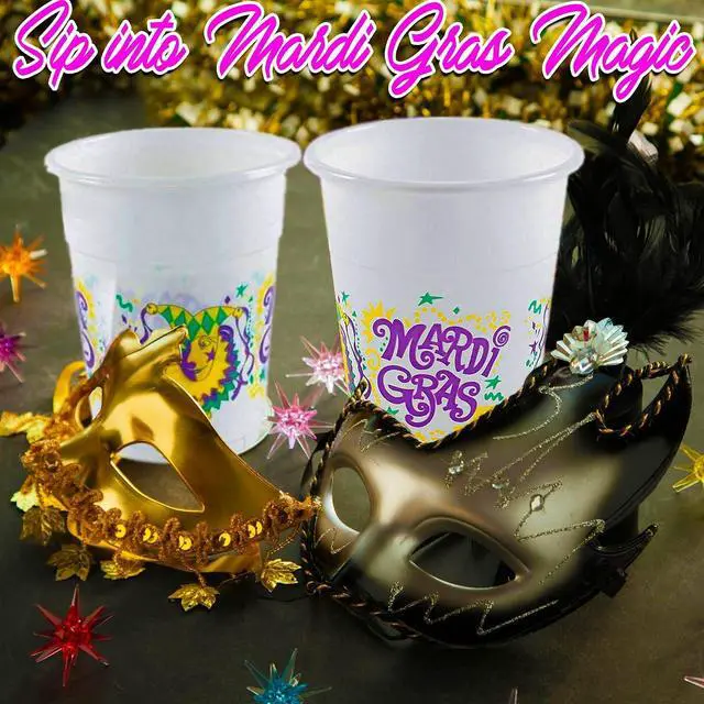 Alt view image 5 of 6 - Fun Express - Mardi Gras Disposable Cups for Mardi Gras - Party Supplies - Drinkware - 50 Pieces