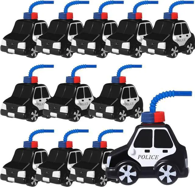 Main image of Tanlade 12 Set Police Car Cups with Straws, Police Birthday Party Decoration for Kids,10oz Plastic Transportation Shape Cup Reusable Traffic Vehicle Birthday Party Favor for Car