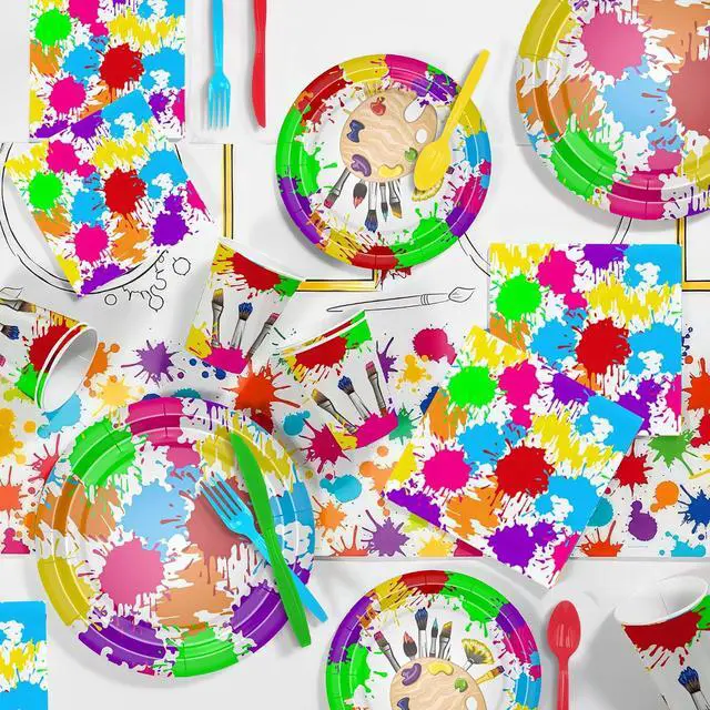 Alt view image 4 of 7 - APOWBLS Art Party Decorations Tableware - Paint Party Supplies, Paper Plate, Cup, Napkin, Tablecloth, Cutlery, Art Painting Graffiti Theme Birthday Baby Shower Party Decorations Dinnerware | Serve 24