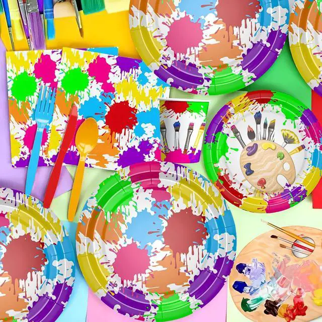Alt view image 7 of 7 - APOWBLS Art Party Decorations Tableware - Paint Party Supplies, Paper Plate, Cup, Napkin, Tablecloth, Cutlery, Art Painting Graffiti Theme Birthday Baby Shower Party Decorations Dinnerware | Serve 24