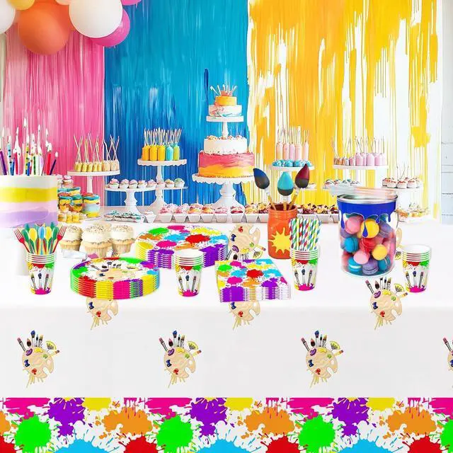 Alt view image 6 of 7 - APOWBLS Art Party Decorations Tableware - Paint Party Supplies, Paper Plate, Cup, Napkin, Tablecloth, Cutlery, Art Painting Graffiti Theme Birthday Baby Shower Party Decorations Dinnerware | Serve 24