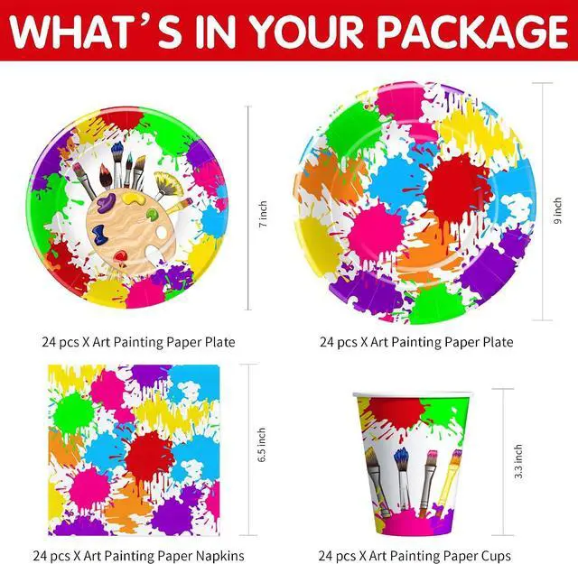 Alt view image 2 of 7 - APOWBLS Art Party Decorations Tableware - Paint Party Supplies, Paper Plate, Cup, Napkin, Tablecloth, Cutlery, Art Painting Graffiti Theme Birthday Baby Shower Party Decorations Dinnerware | Serve 24