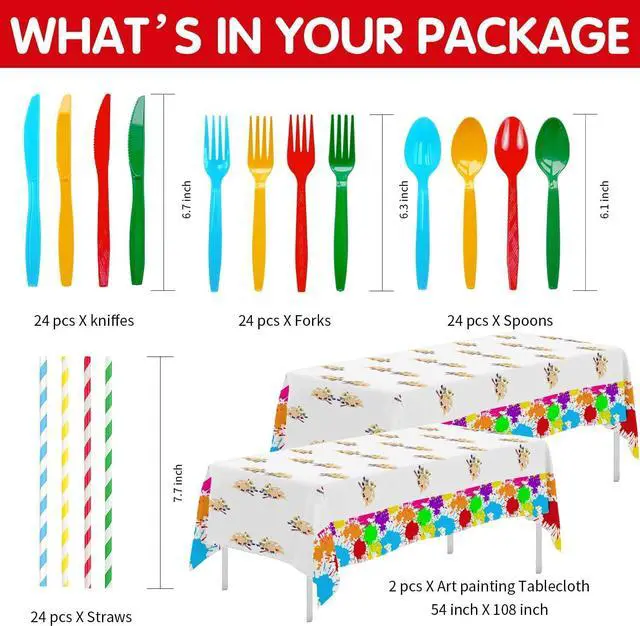 Alt view image 3 of 7 - APOWBLS Art Party Decorations Tableware - Paint Party Supplies, Paper Plate, Cup, Napkin, Tablecloth, Cutlery, Art Painting Graffiti Theme Birthday Baby Shower Party Decorations Dinnerware | Serve 24